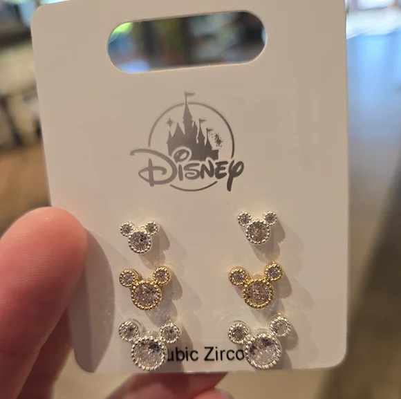 Disney Mickey Mouse Cubic Zirconia Earrings Set - Gold and Silver - Picture 3 of 4